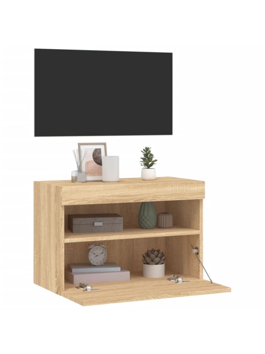 Tv plaukti ar led lampiņām, 60x30x40 cm, koka krāsā