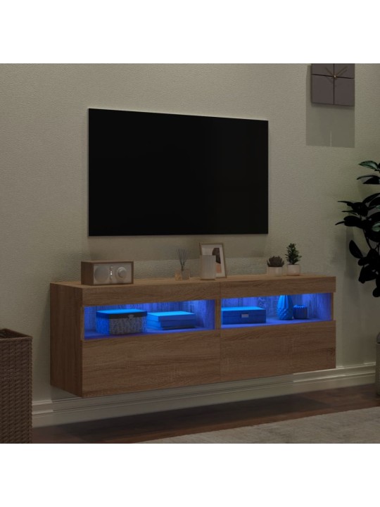 Tv plaukti ar led lampiņām, 2 gab., 60x30x40 cm, koka krāsa
