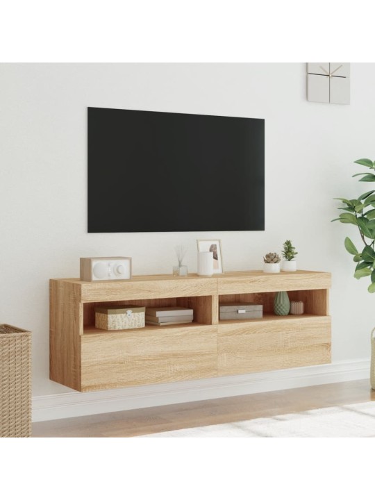 Tv plaukti ar led lampiņām, 2 gab., 60x30x40 cm, koka krāsa