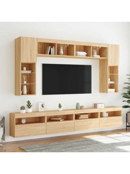 Tv plaukti ar led lampiņām, 2 gab., 60x30x40 cm, koka krāsa