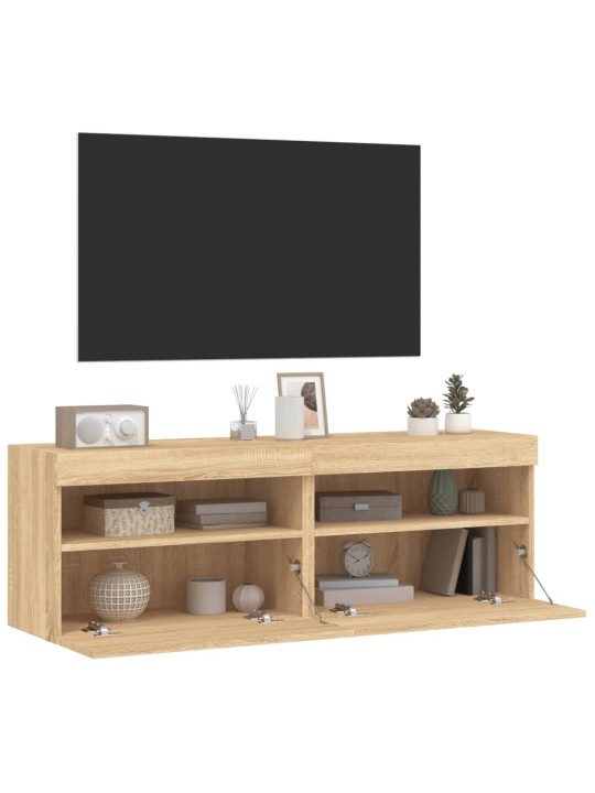 Tv plaukti ar led lampiņām, 2 gab., 60x30x40 cm, koka krāsa