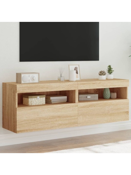 Tv plaukti ar led lampiņām, 2 gab., 60x30x40 cm, koka krāsa