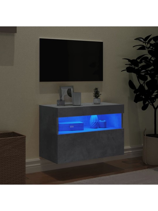Tv galdiņi ar led lampiņām, betona pelēki, 60x30x40 cm