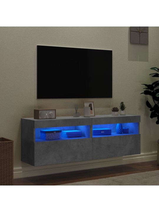 Tv galdiņi ar led lampiņām, 2 gab., betona pelēki, 60x30x40 cm