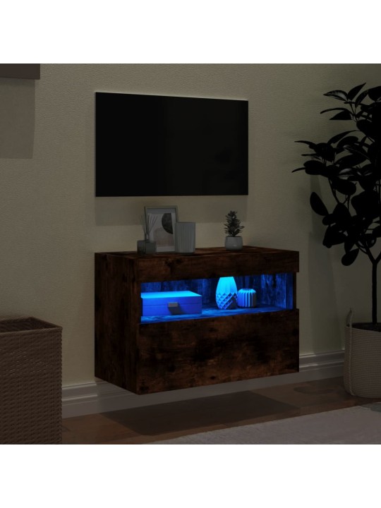 Tv plaukti ar led lampiņām, 60x30x40 cm, ozolkoka krāsā