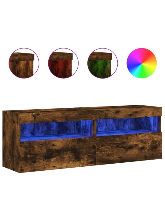Tv plaukti ar led lampiņām, 2 gab., 60x30x40 cm, ozolkoka krāsa