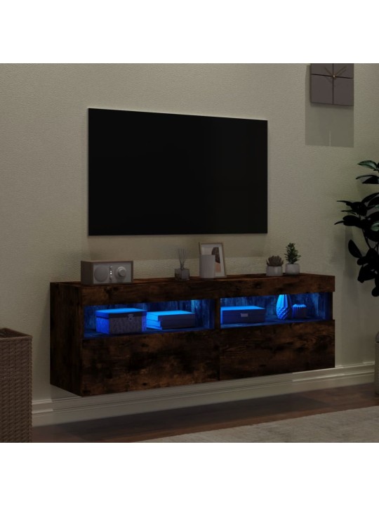 Tv plaukti ar led lampiņām, 2 gab., 60x30x40 cm, ozolkoka krāsa
