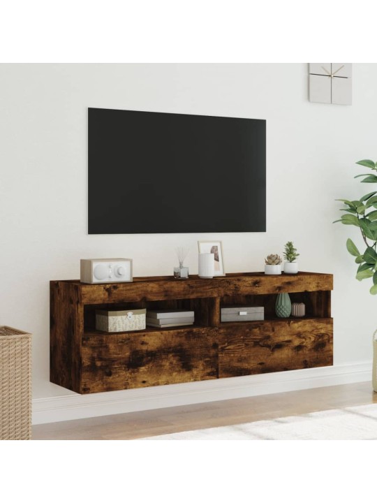 Tv plaukti ar led lampiņām, 2 gab., 60x30x40 cm, ozolkoka krāsa