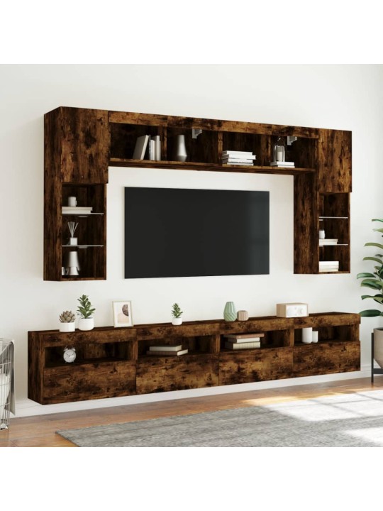 Tv plaukti ar led lampiņām, 2 gab., 60x30x40 cm, ozolkoka krāsa