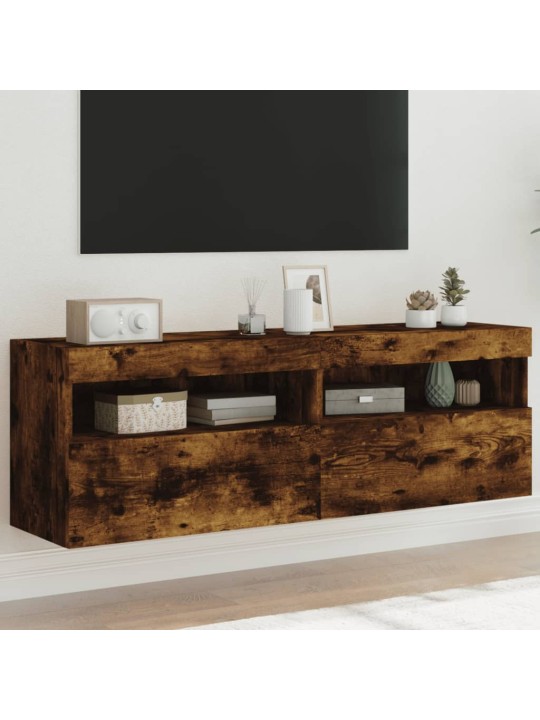 Tv plaukti ar led lampiņām, 2 gab., 60x30x40 cm, ozolkoka krāsa