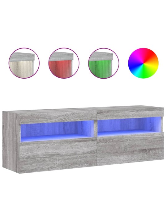 Tv plaukti ar led lampiņām, 2 gab., 60x30x40 cm, pelēka ozola
