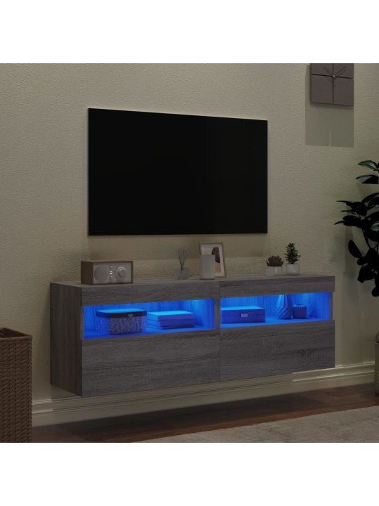 Tv plaukti ar led lampiņām, 2 gab., 60x30x40 cm, pelēka ozola