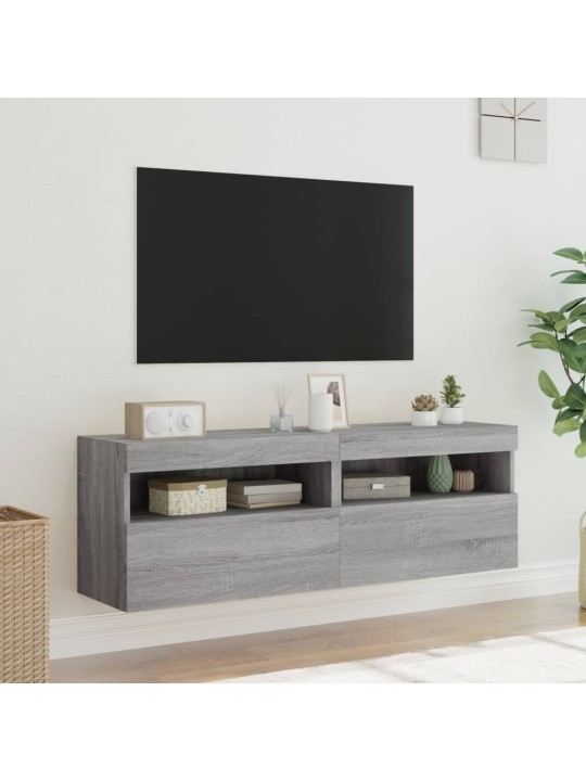Tv plaukti ar led lampiņām, 2 gab., 60x30x40 cm, pelēka ozola