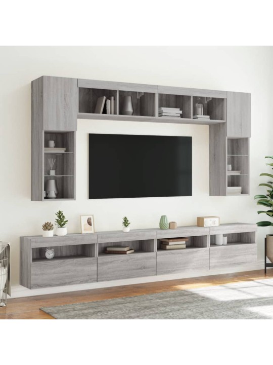 Tv plaukti ar led lampiņām, 2 gab., 60x30x40 cm, pelēka ozola