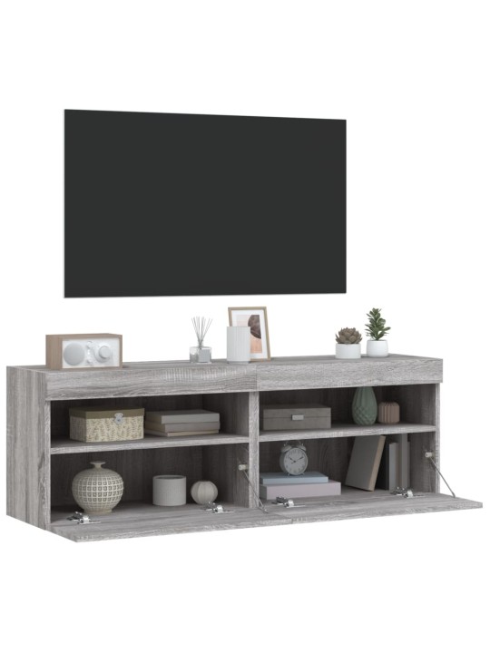 Tv plaukti ar led lampiņām, 2 gab., 60x30x40 cm, pelēka ozola