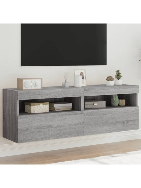Tv plaukti ar led lampiņām, 2 gab., 60x30x40 cm, pelēka ozola