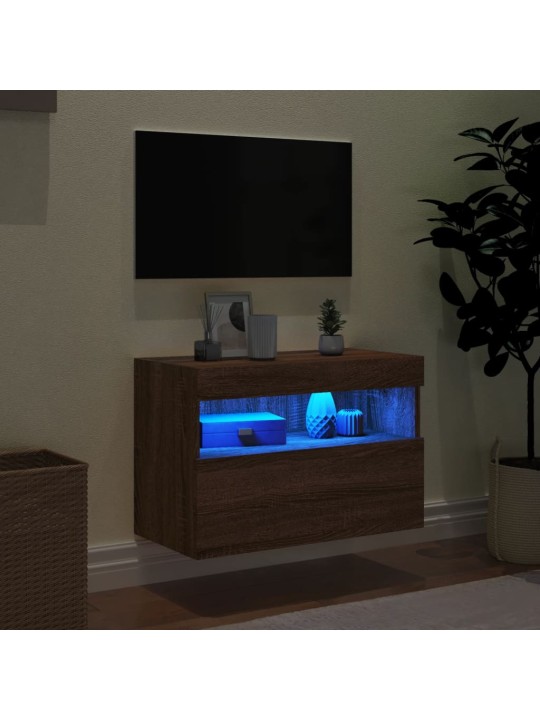 Tv plaukti ar led lampiņām, 60x30x40 cm, brūna ozolkoka