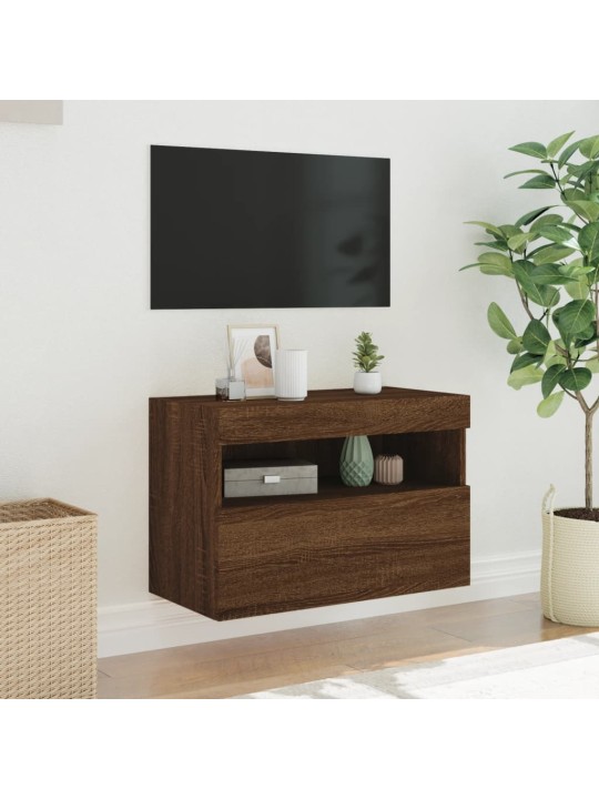 Tv plaukti ar led lampiņām, 60x30x40 cm, brūna ozolkoka