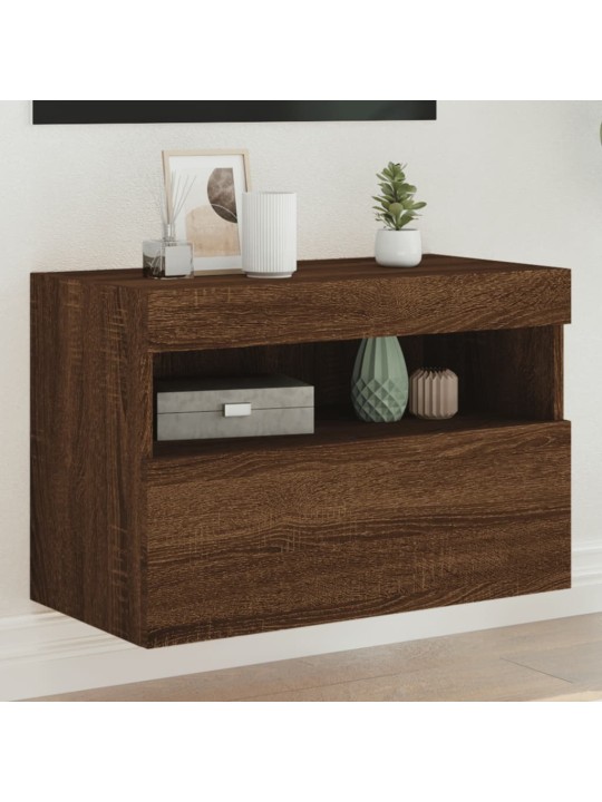 Tv plaukti ar led lampiņām, 60x30x40 cm, brūna ozolkoka
