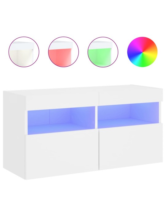Tv galdiņš ar led lampiņām, balti, 80x30x40 cm