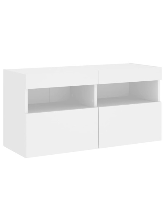 Tv galdiņš ar led lampiņām, balti, 80x30x40 cm