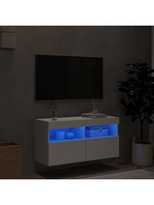 Tv galdiņš ar led lampiņām, balti, 80x30x40 cm