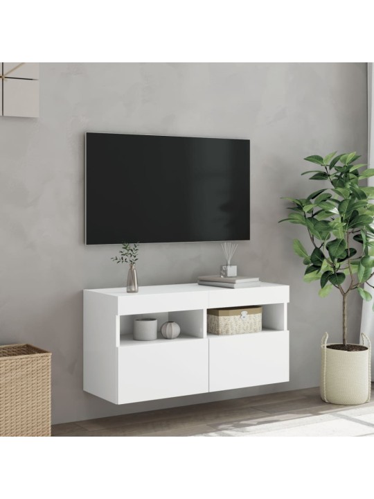 Tv galdiņš ar led lampiņām, balti, 80x30x40 cm