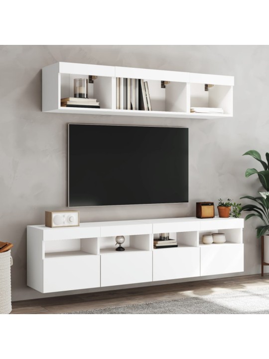Tv galdiņš ar led lampiņām, balti, 80x30x40 cm