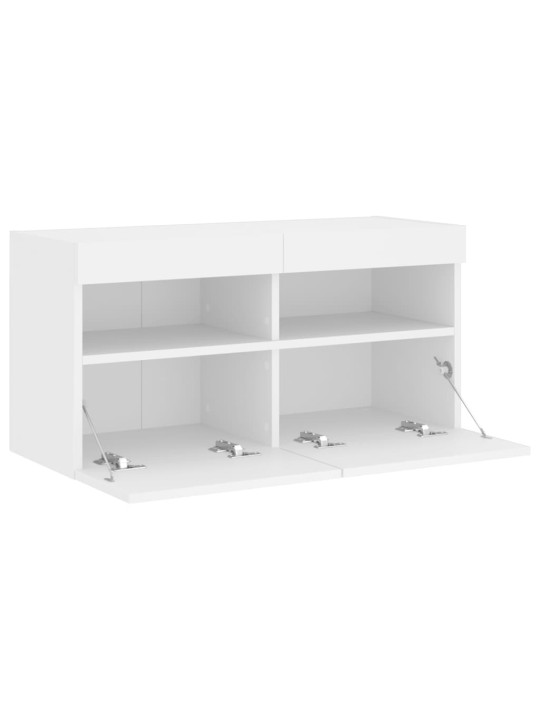 Tv galdiņš ar led lampiņām, balti, 80x30x40 cm