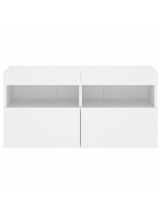 Tv galdiņš ar led lampiņām, balti, 80x30x40 cm