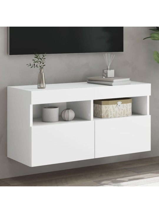 Tv galdiņš ar led lampiņām, balti, 80x30x40 cm