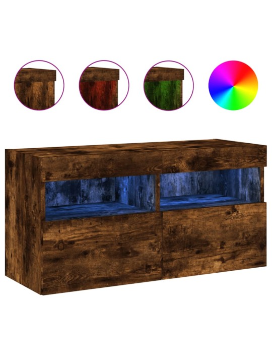 Tv plaukti ar led lampiņām, 80x30x40 cm, ozolkoka krāsā