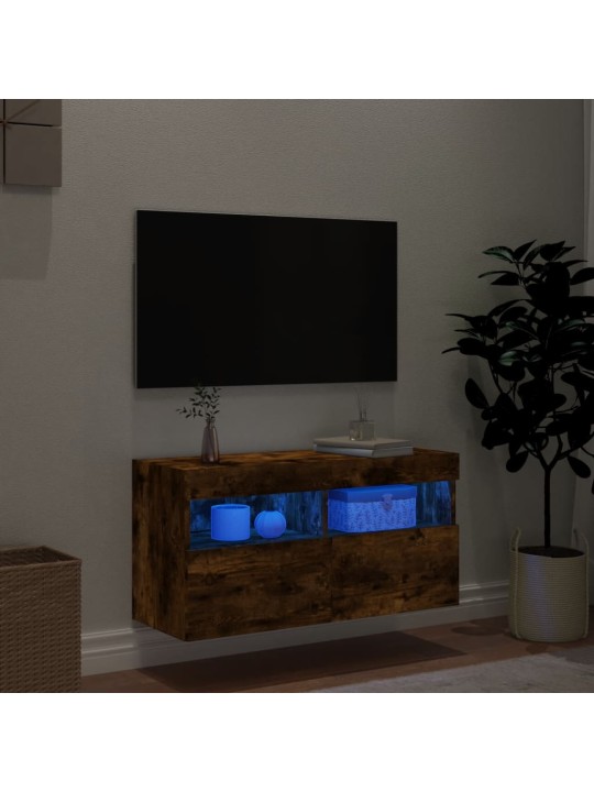 Tv plaukti ar led lampiņām, 80x30x40 cm, ozolkoka krāsā