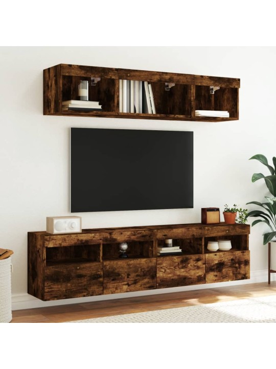 Tv plaukti ar led lampiņām, 80x30x40 cm, ozolkoka krāsā