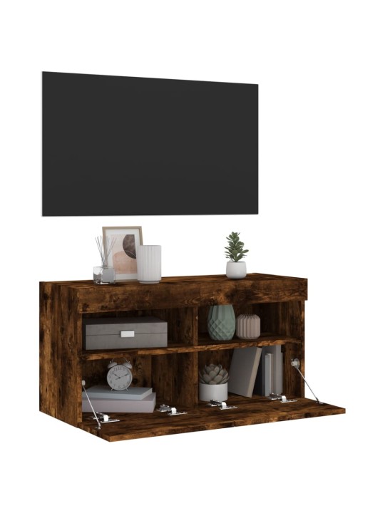 Tv plaukti ar led lampiņām, 80x30x40 cm, ozolkoka krāsā