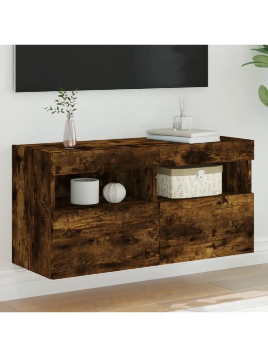 Tv plaukti ar led lampiņām, 80x30x40 cm, ozolkoka krāsā