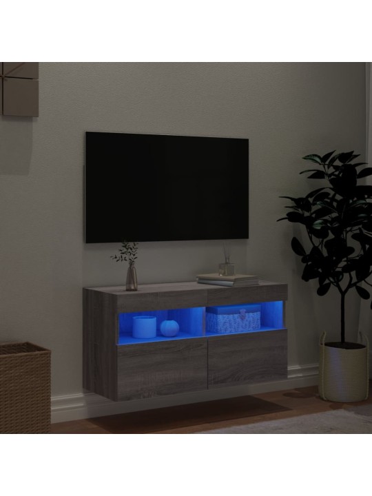 Tv skapītis ar led lampiņām, pelēka ozola krāsa, 80x30x40 cm