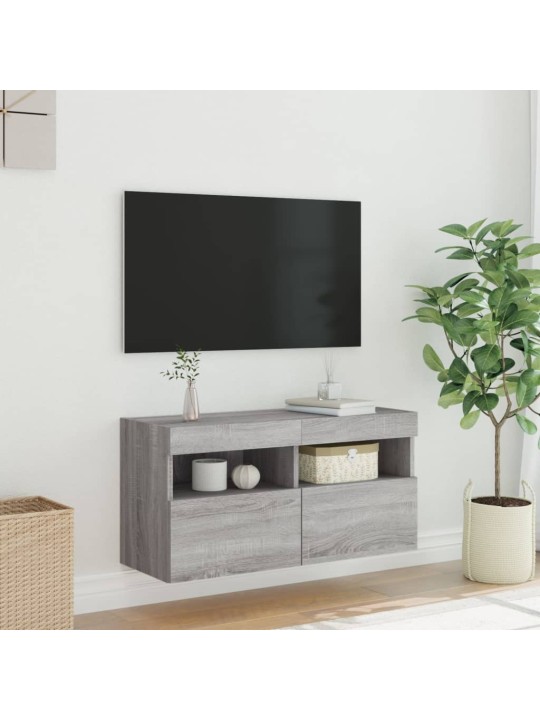 Tv skapītis ar led lampiņām, pelēka ozola krāsa, 80x30x40 cm