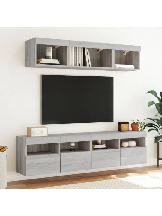 Tv skapītis ar led lampiņām, pelēka ozola krāsa, 80x30x40 cm