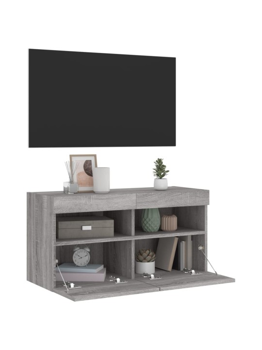 Tv skapītis ar led lampiņām, pelēka ozola krāsa, 80x30x40 cm