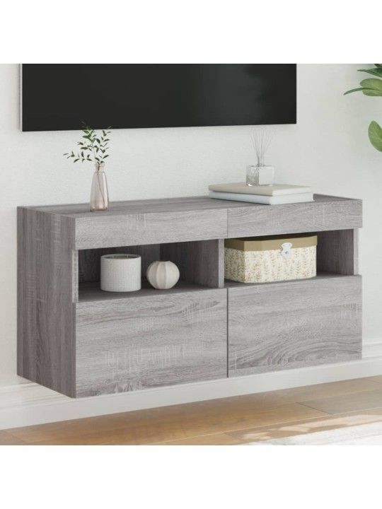 Tv skapītis ar led lampiņām, pelēka ozola krāsa, 80x30x40 cm
