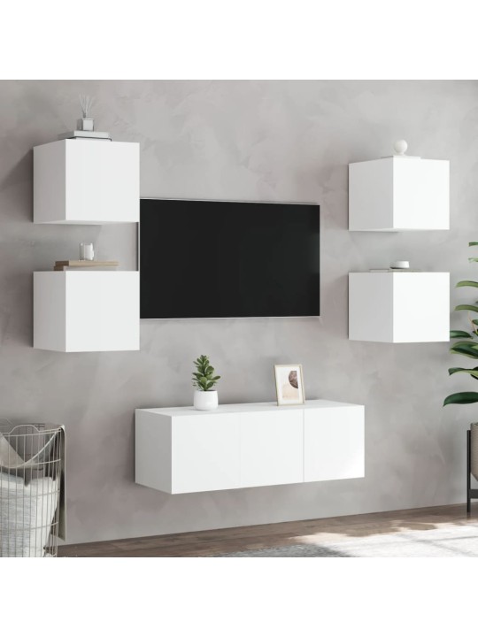 Tv galdiņi ar led lampiņām, 2 gab., balti, 30,5x35x30 cm