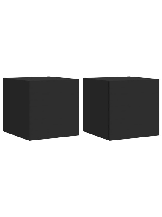 Tv plaukti ar led lampiņām, 2 gab., melni, 30,5x35x30 cm