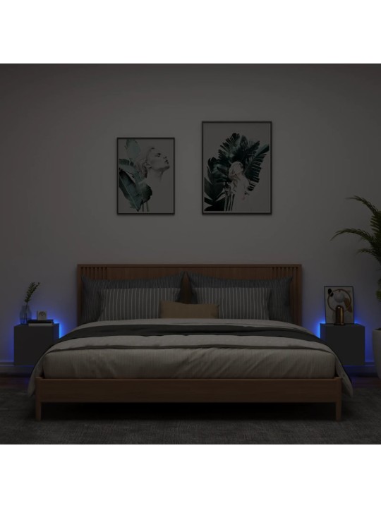 Tv plaukti ar led lampiņām, 2 gab., melni, 30,5x35x30 cm