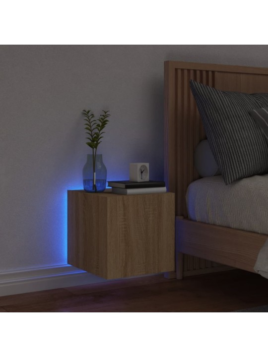 Tv plaukti ar led lampiņām, 30,5x35x30 cm, koka krāsā