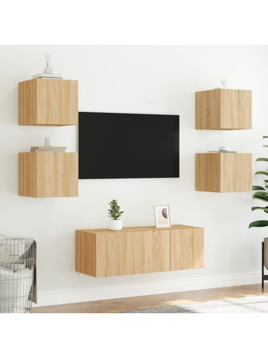 Tv plaukti ar led lampiņām, 30,5x35x30 cm, koka krāsā