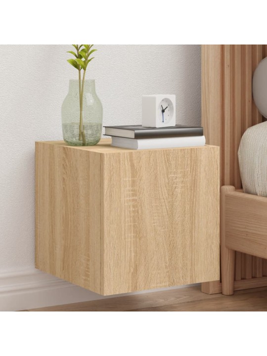 Tv plaukti ar led lampiņām, 30,5x35x30 cm, koka krāsā