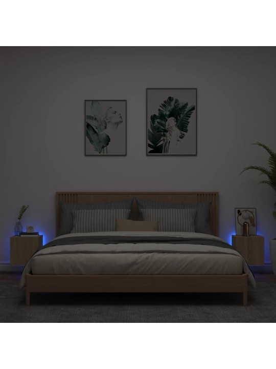 Tv plaukti ar led lampiņām, 2 gab., 30,5x35x30 cm, koka krāsa