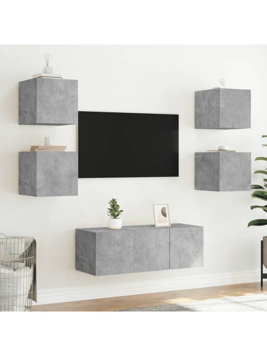 Tv galdiņi ar led lampiņām, betona pelēki, 30,5x35x30 cm