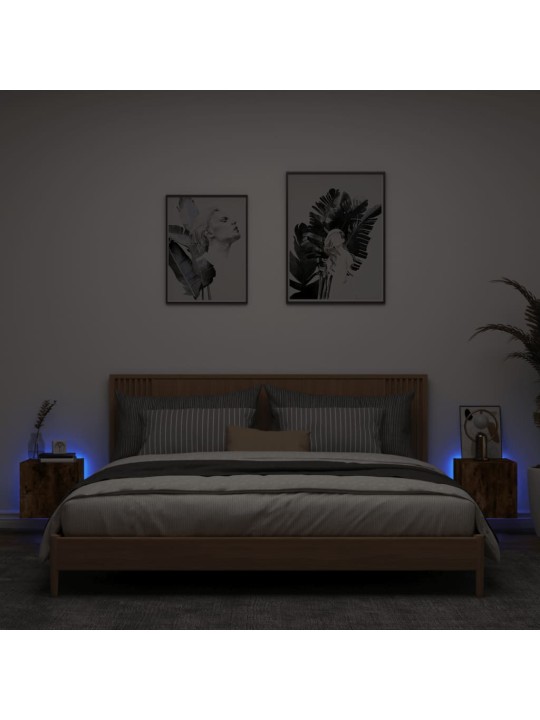 Tv plaukti ar led lampiņām, 2 gab., 30,5x35x30 cm, ozolkoka